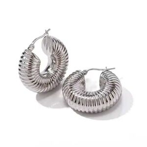 New! Twist Silver Chunky Hoop Earrings (4325)